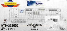 Athg62602 Athearn Genesis Ho Undecorated Gp9 Phase Iii With Tsunami Dcc And Sound