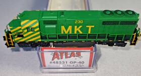 Gp-40 Atlas 48531 N Scale Missouri Kansas And Topeka Diesel Locomotive #230 Mpn