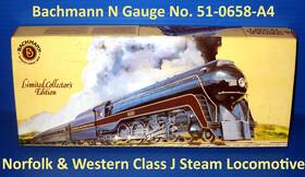51-0658-a4 Bachmann N Gauge Norfolk And Western Class J Locomotive Tender 4-8-4 See Pics