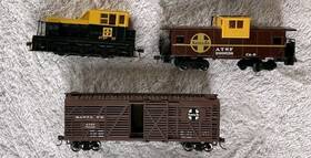 L-atsf-5 Bachmann Ho Mdt Train Plymouth Diesel Santa Fe Locomotive Caboose Livestock Flat