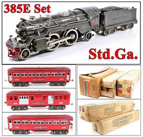 366w-1835e Lionel Prewar 385e Pass.car Set With Some Boxes No.366w Standard Gauge 1936