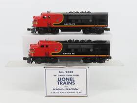 6-38365 Lionel O Gauge 3-rail #2333 Atsf Santa Fe Black Bonnet F3 A/a Diesel Set
