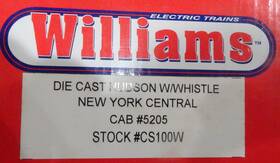 Williams 658081189192 Stock Cs100w New York Central Hudson O 4-6-4 Steam Locomotive #5205