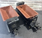2- Lionel Train Prewar 3659 Black Operating Side Dump Coal Cars, Don Operate. Fixed Price $24.99.