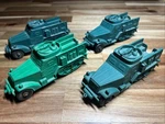 4 Vintage #652 Auburn Green Rubber Wwii Half Track Military Toy Trucks Tank Usa. Fixed Price $44.50.