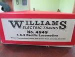 Williams Electric Gauge #4949 4-6-2 Pacific Locomotive & Tender Nib. Fixed Price $350.00.
