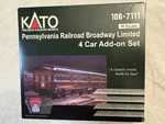 Kato Scale Pennsylvania Broadway Limited 4-CAR Add-on Set 106-7111 Prr. Fixed Price $160.00.