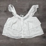 American Eagle Outfitters White Lace Ruffle Cropped Blouse Size Xs. Fixed Price $25.00.