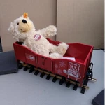 Lgb Lehmann Gross Bahn 50TH Anniv. Steiff Teddy Bear And Open Freight Car Set. Fixed Price $349.00.