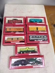 Assorted Lot Of 8 Mantua Ho Scale Train Cars & Steam Locomotive. Fixed Price $79.99.