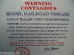 Lionel Train Locomotive Model Railroad Disease Hobby Sign. Fixed Price $16.99.