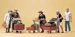 Ho Scale Preiser # 10459 Passengers / Traveller Figures With Luggage Carts. Fixed Price $29.95.