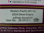 Mth Premier 20-2412-1 Western Pacific SD24 Diesel Engine. Fixed Price $500.00.
