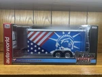 Patriotic Four Wheel Enclosed Trailer 1:18 Scale Model - Auto World AMM1284. Fixed Price $59.00.
