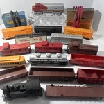 1950 Ho Scale Box Car, Caboose, Gondola, Locomotive Train & Transformer Lot. Fixed Price $300.00.