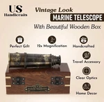 1920 Marine Telescope - Vintage Brass Spyglass With Wooden Box 15 Antique. Fixed Price $39.99.