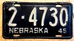 Nebraska 1945 Auto License Plate " 2 4730 Original Condition. Fixed Price $42.99.
