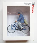 Preiser 1:22.5 Scale Farmer With Sack Of Goods On Bicycle Figure # 45067. Fixed Price $47.50.