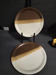 2 Mccoy 1413 Usa Sandstone Brown Tan Tri Color Dinnerplate 10 1/4" Free Ship. Fixed Price $37.00.